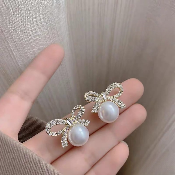 PJX-113 Bow Knot Pearl Earrings with Zircon HHC