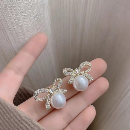 PJX-113 Bow Knot Pearl Earrings with Zircon HHC