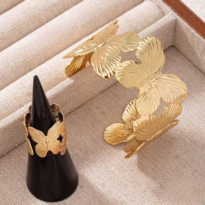 QST-166 Stylish Alloy Hand Cuff Ring Set HHC