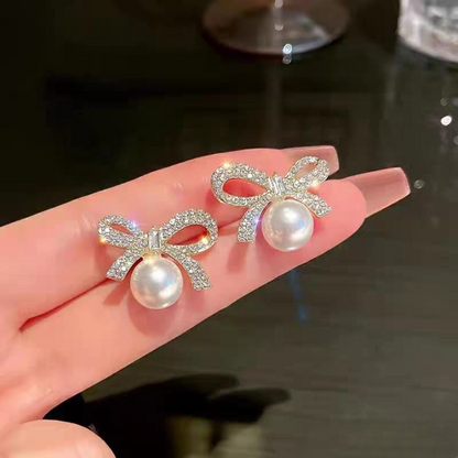 PJX-113 Bow Knot Pearl Earrings with Zircon HHC