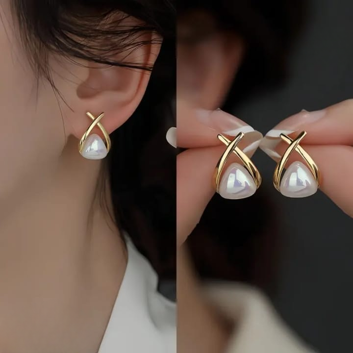 AVT-114 Trendy Korean Cross Pearl Earrings HHC