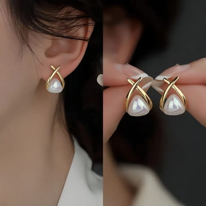AVT-114 Trendy Korean Cross Pearl Earrings HHC