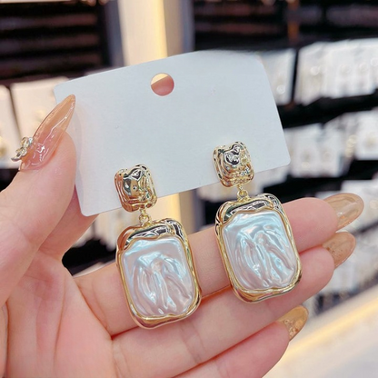 PXT-115 Elegant Korean Gold Foil Earrings with White Stone HHC