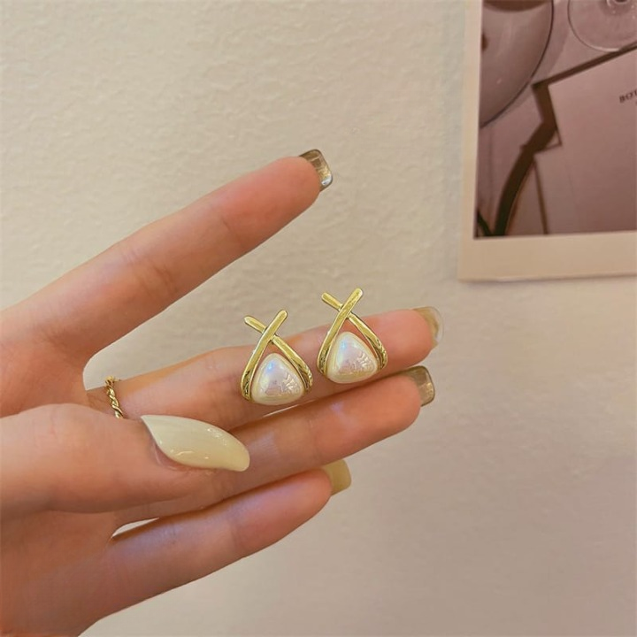 AVT-114 Trendy Korean Cross Pearl Earrings HHC
