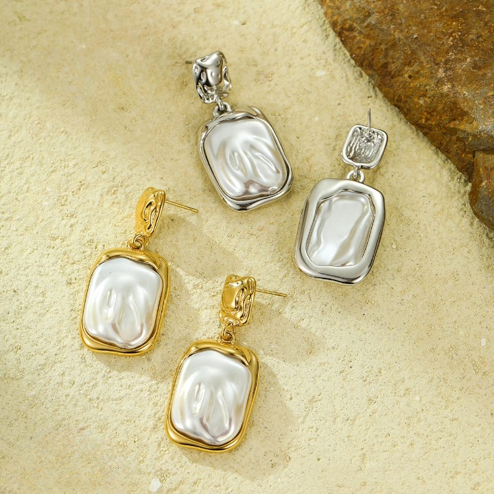 PXT-115 Elegant Korean Gold Foil Earrings with White Stone HHC