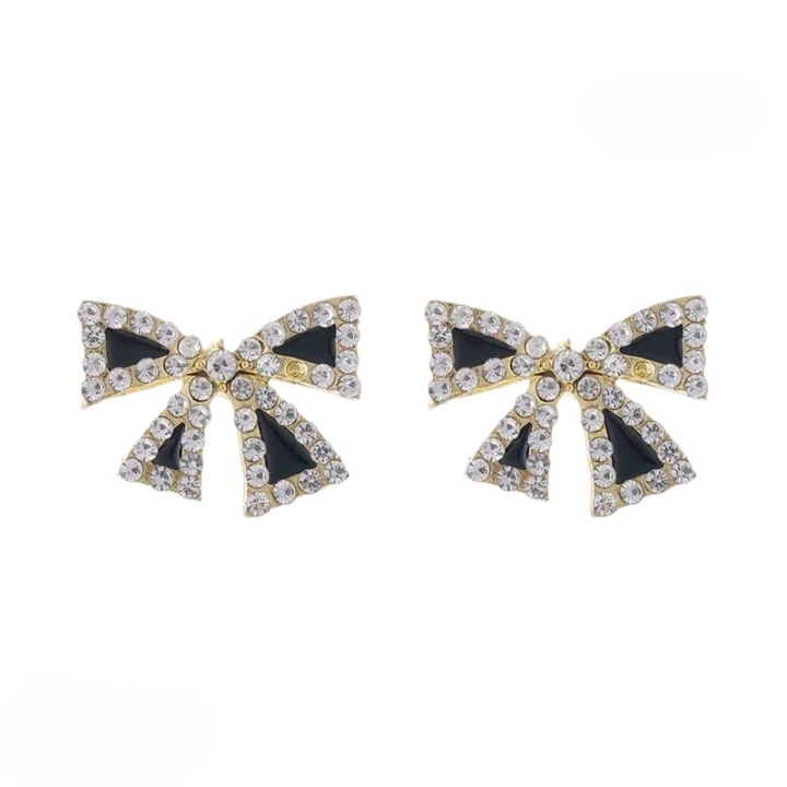 AXJ-112 Elegant Zircon Black Bow Tie Earrings HHC