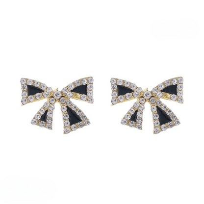 AXJ-112 Elegant Zircon Black Bow Tie Earrings HHC