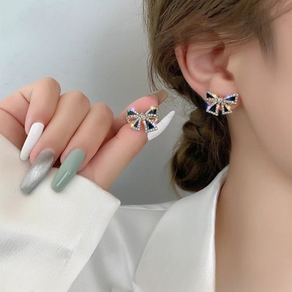 AXJ-112 Elegant Zircon Black Bow Tie Earrings HHC