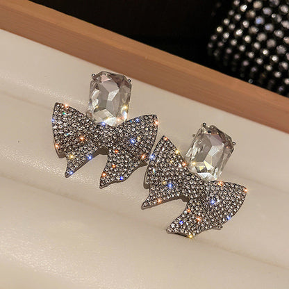 ZJE-165 Sparkling Bow Shape Zircon Korean Earrings HHC