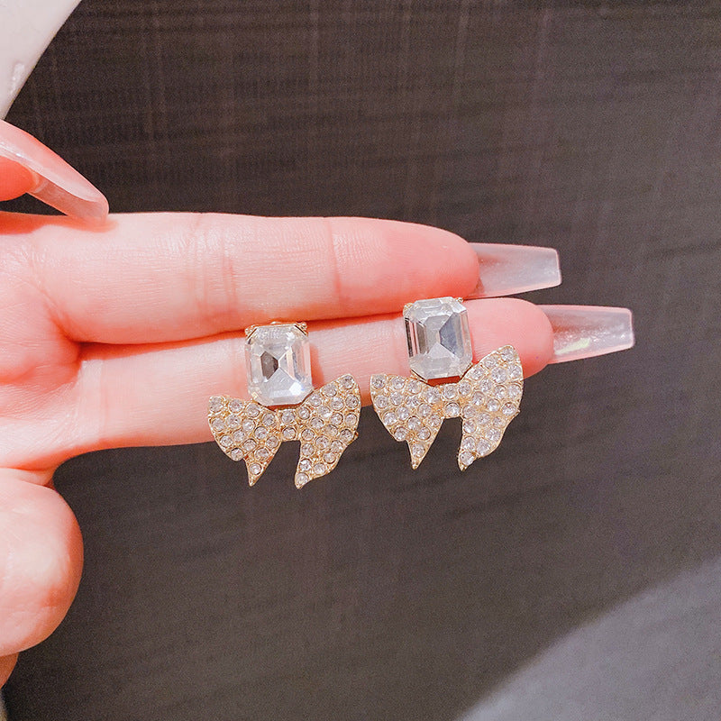 ZJE-165 Sparkling Bow Shape Zircon Korean Earrings HHC