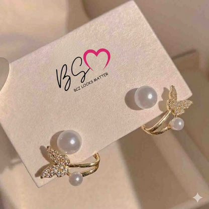 AXJ-161 Butterfly Pearl Korean Earrings HHC