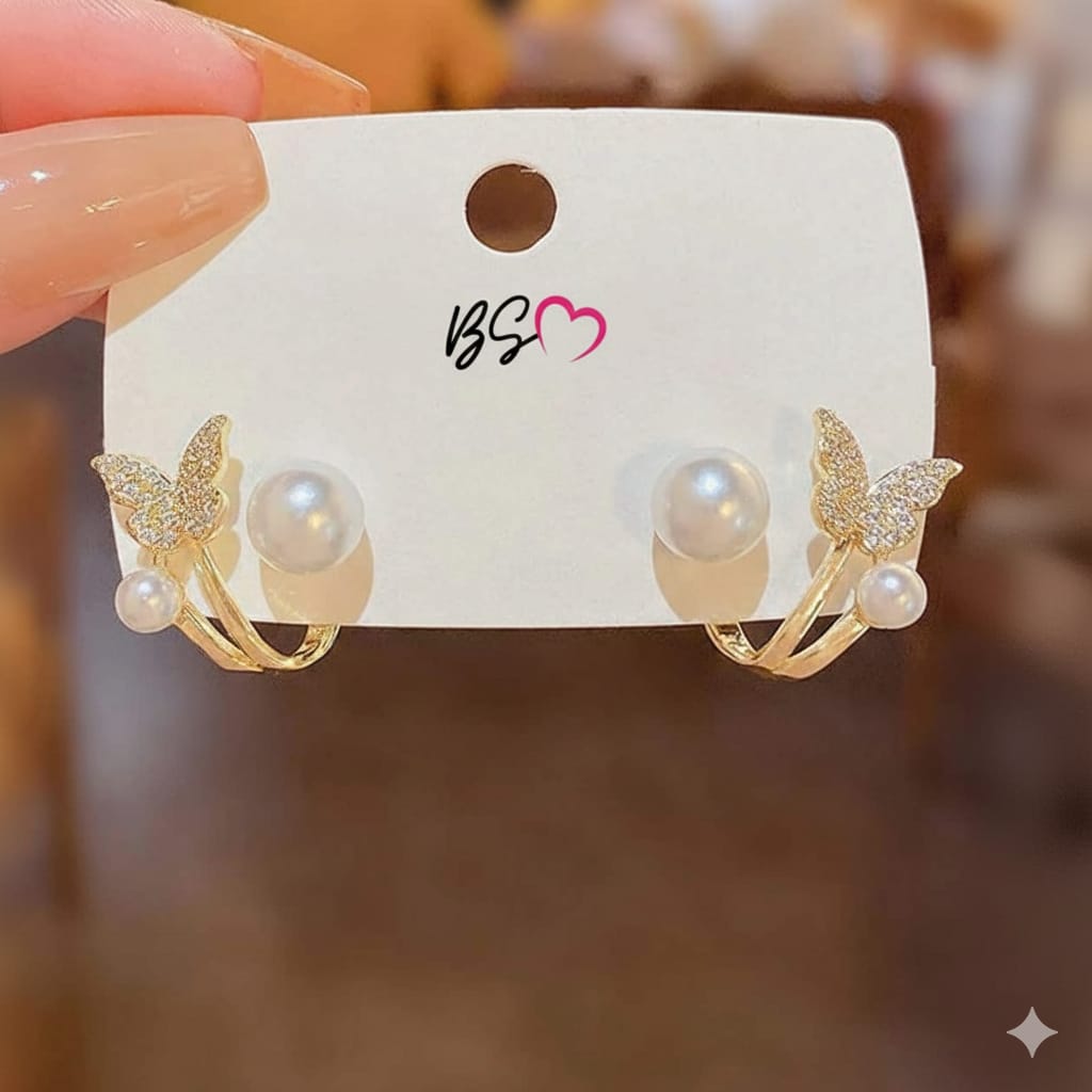 AXJ-161 Butterfly Pearl Korean Earrings HHC