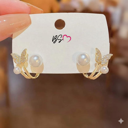 AXJ-161 Butterfly Pearl Korean Earrings HHC