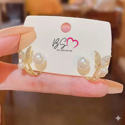 AXJ-161 Butterfly Pearl Korean Earrings HHC