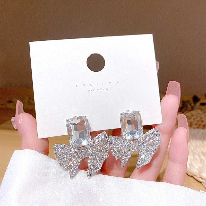 ZJE-165 Sparkling Bow Shape Zircon Korean Earrings HHC