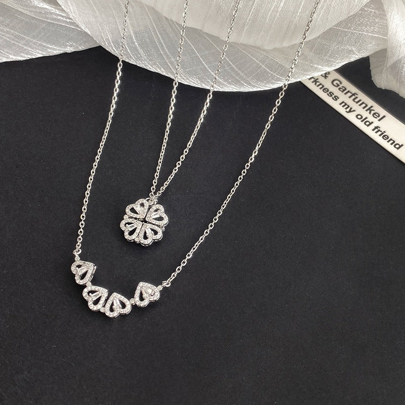 ZGE-923 Korean Magnetic 4 Leaf Clover Pendant Necklace HHC