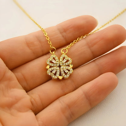 ZGE-923 Korean Magnetic 4 Leaf Clover Pendant Necklace HHC