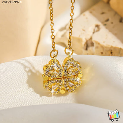 ZGE-923 Korean Magnetic 4 Leaf Clover Pendant Necklace HHC