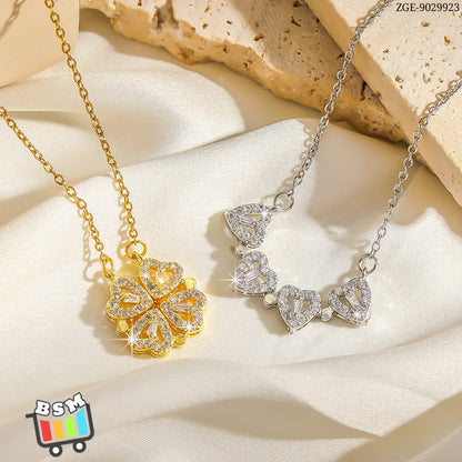 ZGE-923 Korean Magnetic 4 Leaf Clover Pendant Necklace HHC