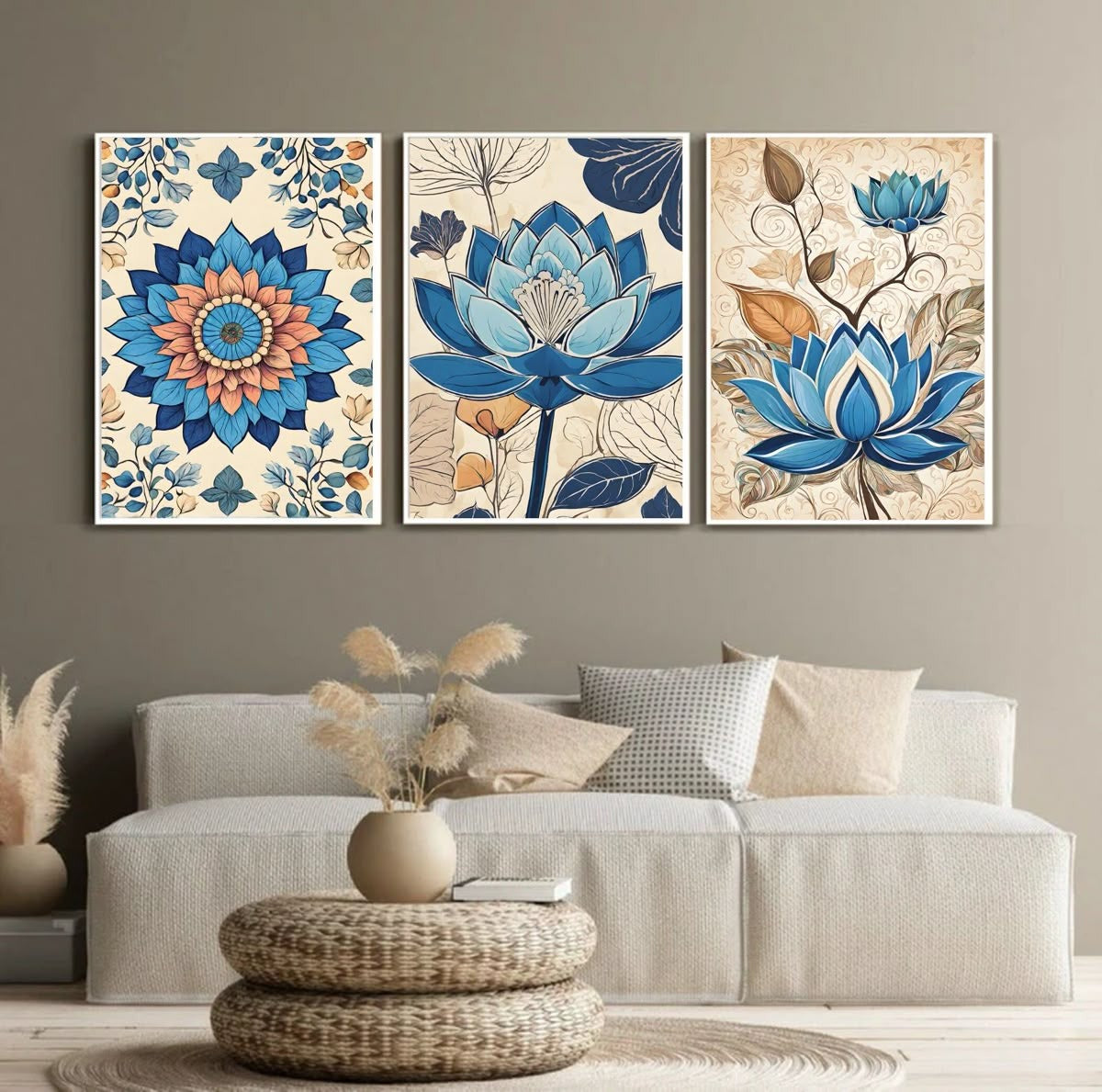 3-Piece Floral Sticky Wall Art Frames – Stylish Flower Design, Modern Look &amp; Home Décor HHC
