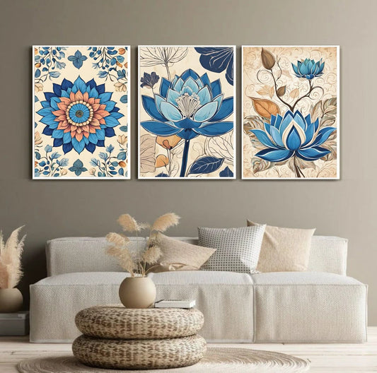 3-Piece Floral Sticky Wall Art Frames – Stylish Flower Design, Modern Look &amp; Home Décor HHC