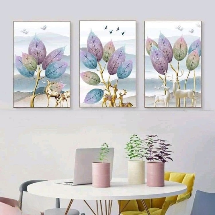 3-Piece Trees Design Sticky Wall Art Frames HHC