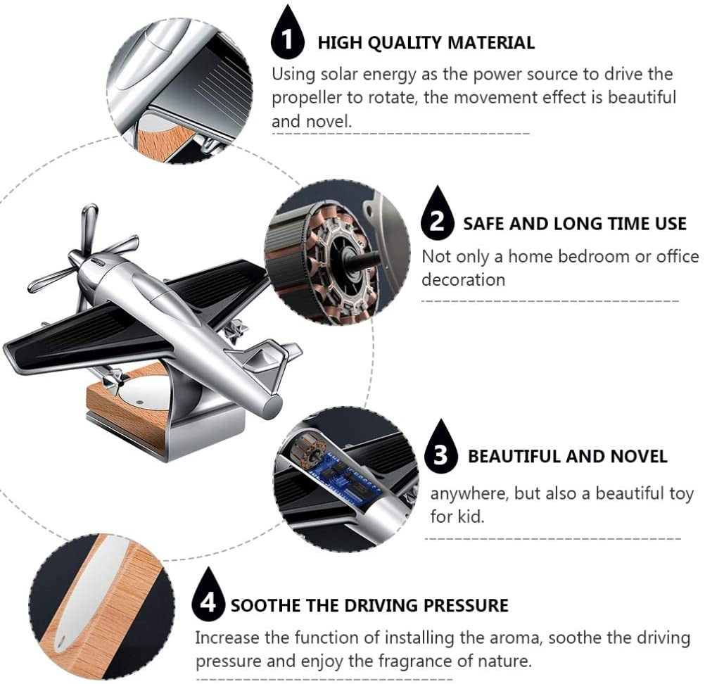 Solar Aeroplane Car Perfume Diffuser – Silver Aircraft Air Freshener for Car Dashboard HHC