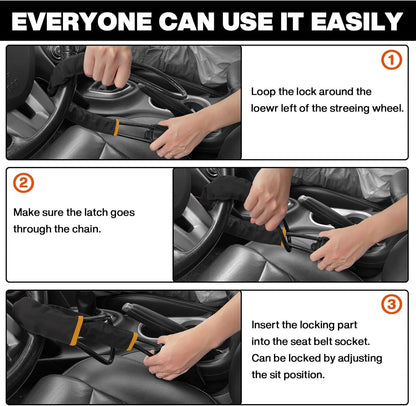 Car Steering Lock with Seat Belt Buckles – Anti-Theft Security Device with 3 Keys HHC