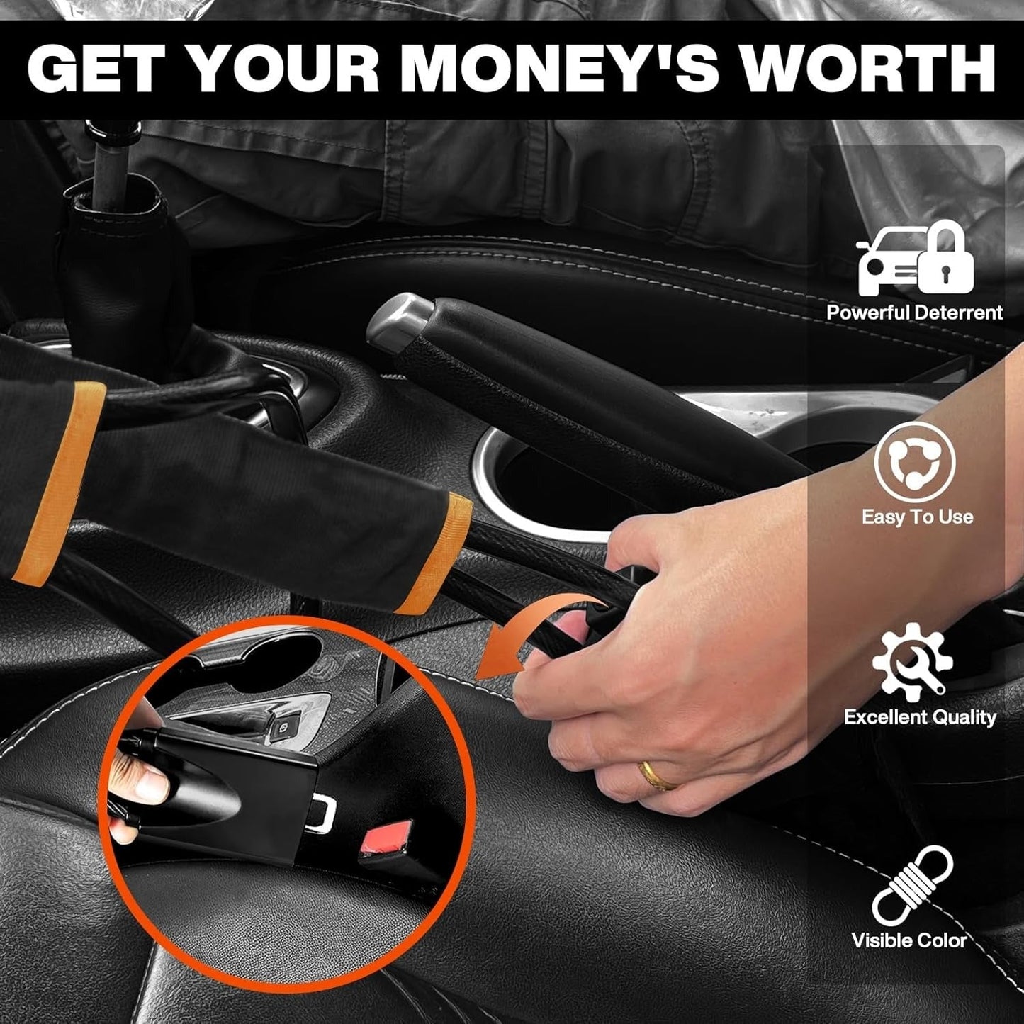 Car Steering Lock with Seat Belt Buckles – Anti-Theft Security Device with 3 Keys HHC