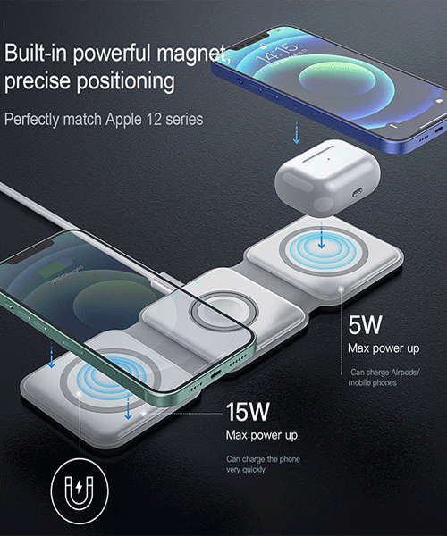 3 in 1 Magnetic Foldable Wireless Charging Station 15W Fast Charger for iPhone HHC