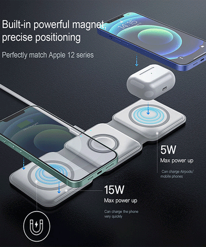 3 in 1 Magnetic Foldable Wireless Charging Station 15W Fast Charger for iPhone HHC