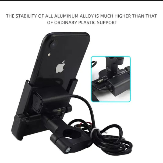 Motorcycle Mobile Holder With Charger Aluminium Body Durable And Convenient HHC
