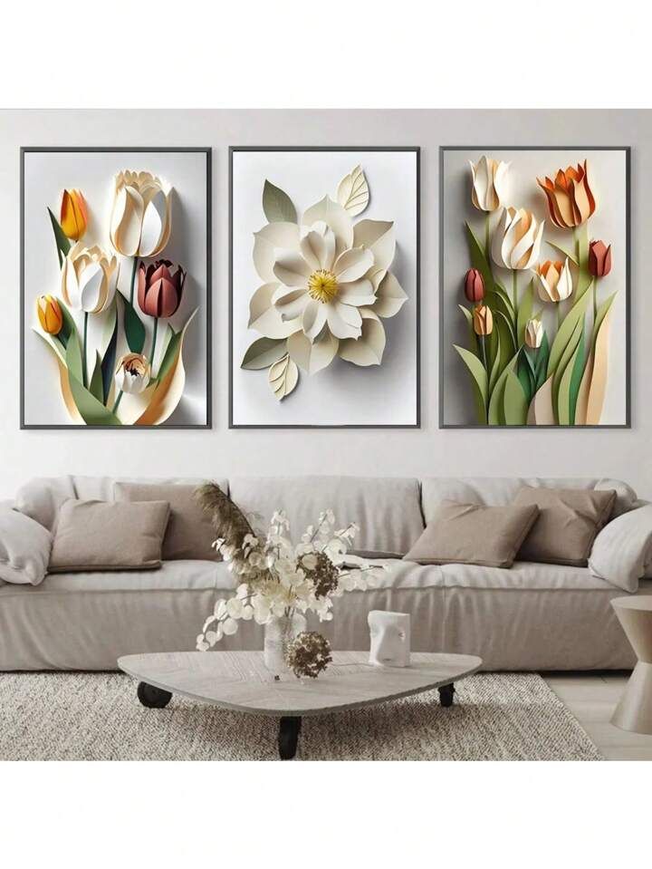 Modern 3D Effect Floral Wall Art Frames HHC