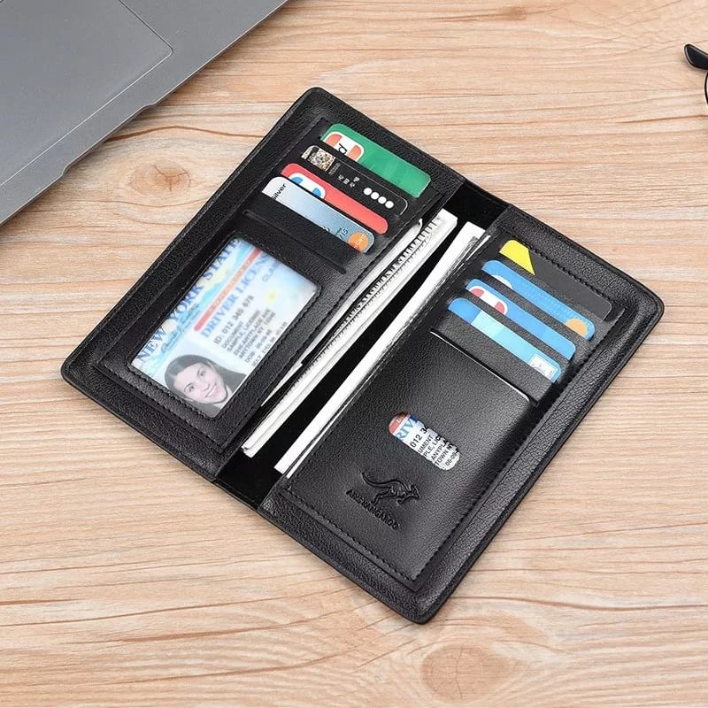 Kangaroo Long Bifold Wallet with RFID Protection – Slim Stylish Wallet for Men &amp; Women HHC