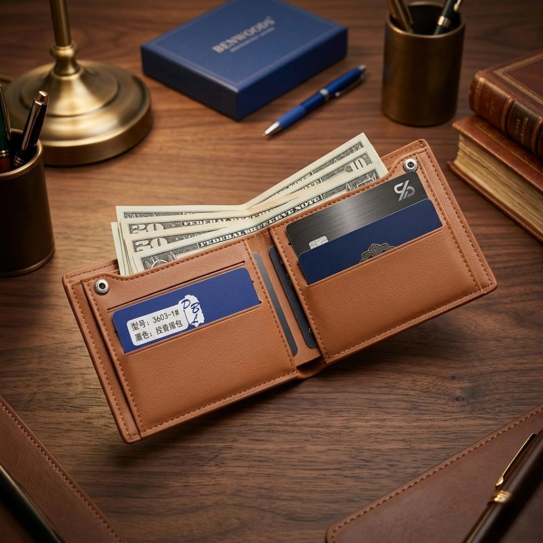 Anchor Emblem Bifold Leather Wallet with Box HHC