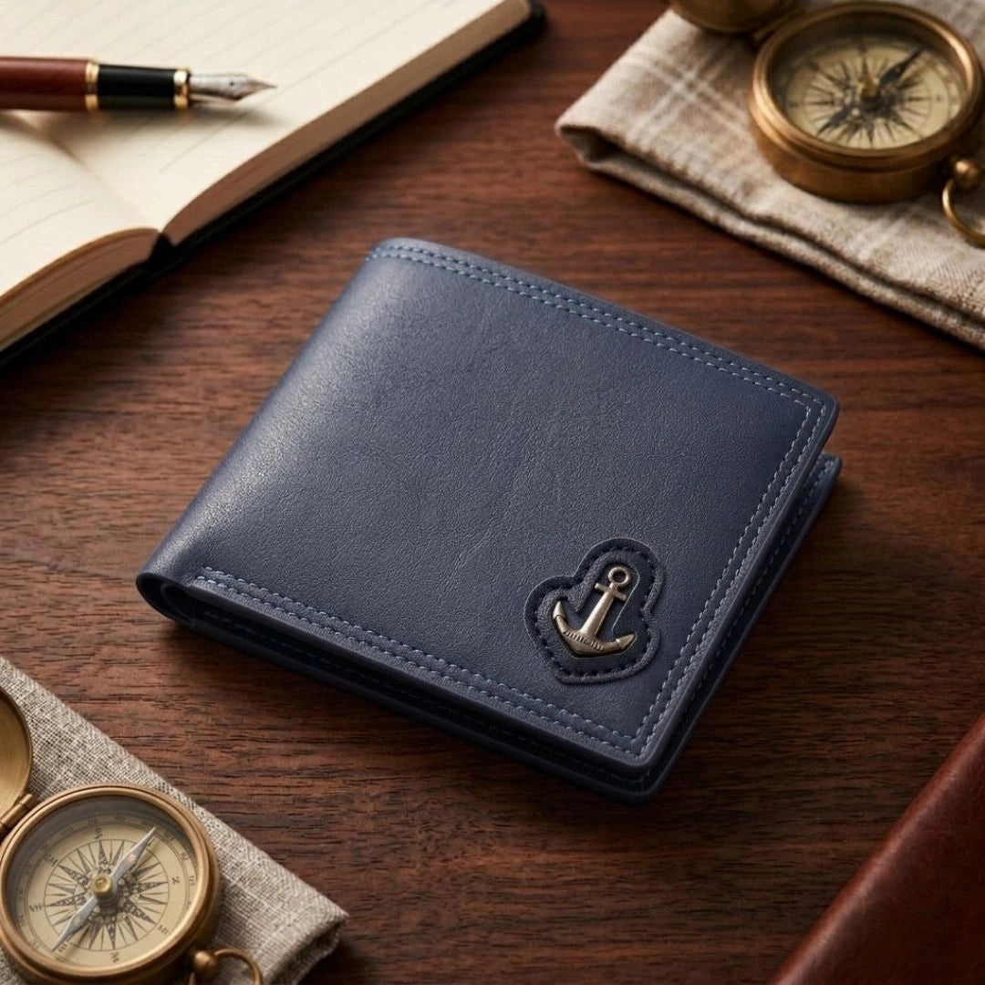 Anchor Emblem Bifold Leather Wallet with Box HHC