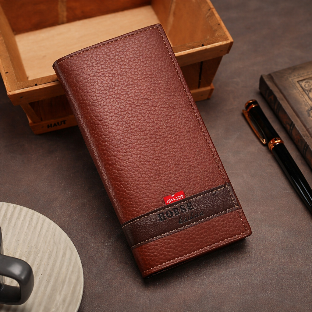 Long Wallet Purse – Contrast Band Design with Card Slots &amp; Zipper Pocket HHC