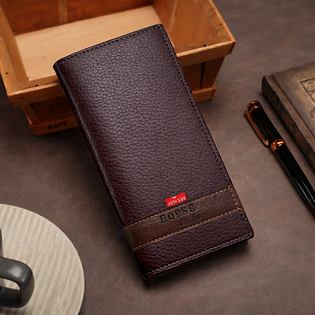Long Wallet Purse – Contrast Band Design with Card Slots &amp; Zipper Pocket HHC