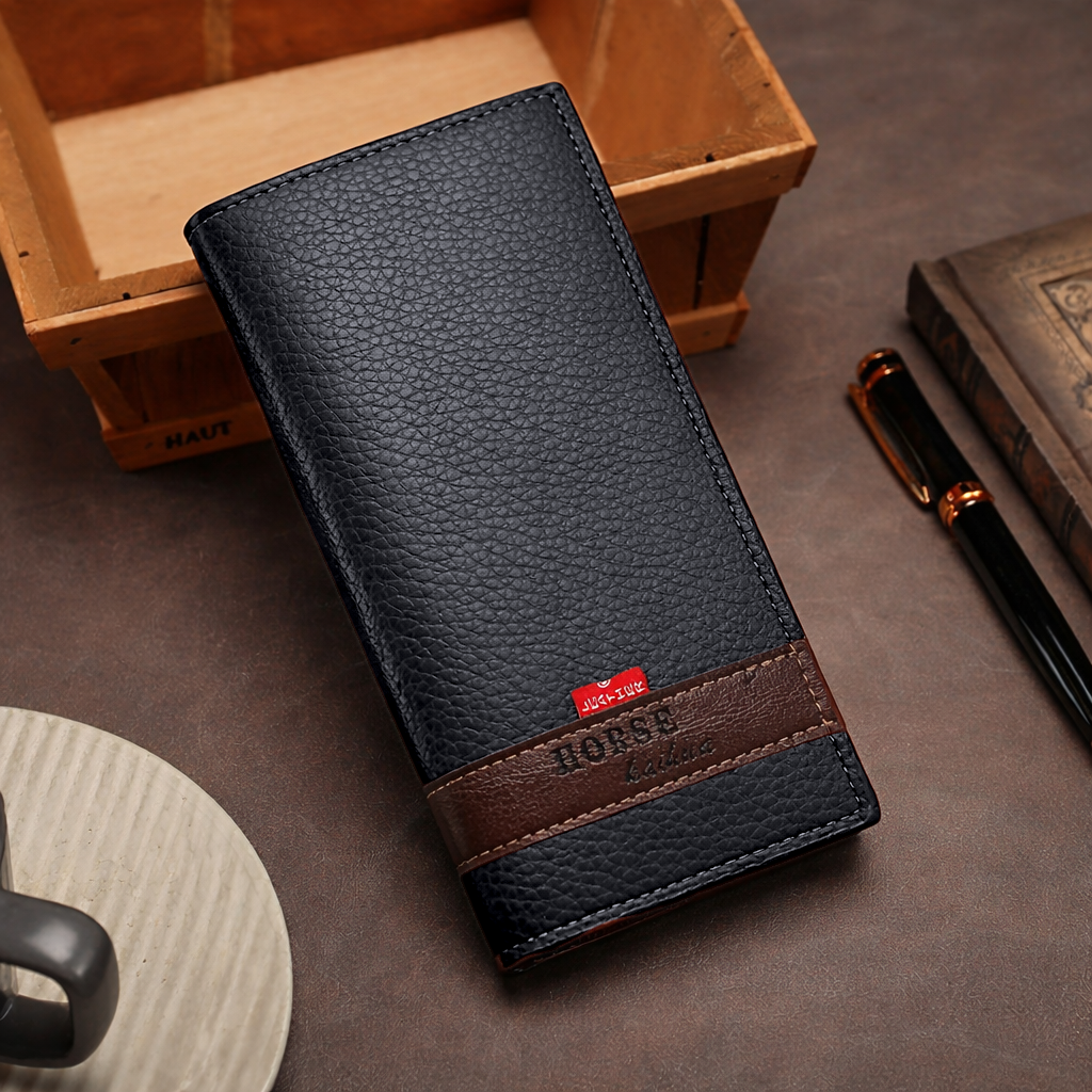 Long Wallet Purse – Contrast Band Design with Card Slots &amp; Zipper Pocket HHC