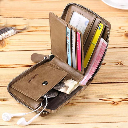 GOL Zip Leather Wallet for Men – Compact Wallet with Coin Pocket HHC