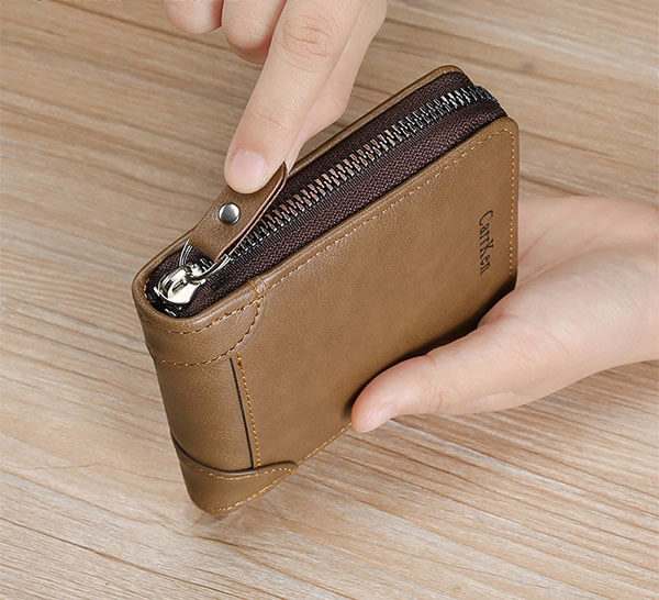 GOL Zip Leather Wallet for Men – Compact Wallet with Coin Pocket HHC