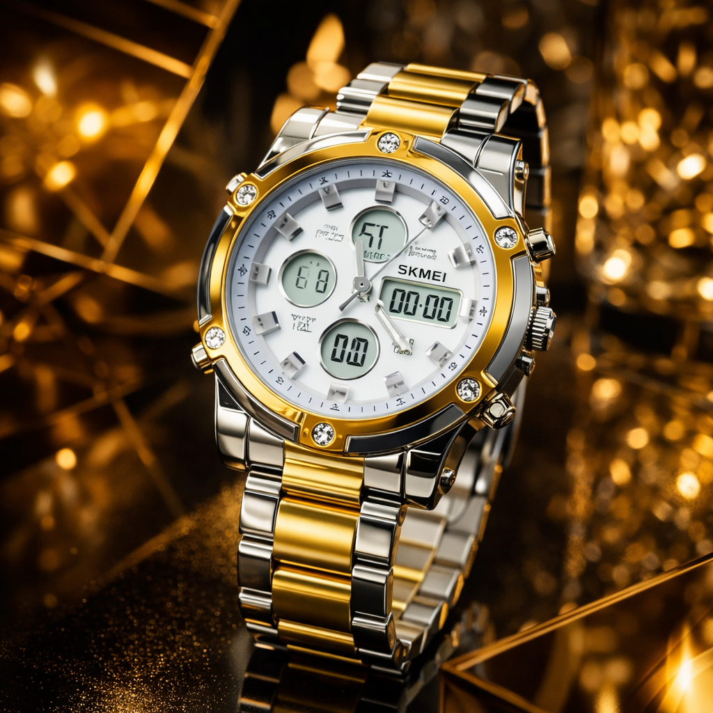 SKMEI 1389 Men's Digital Analog Business Watch – Gold &amp; Silver Stainless Steel HHC