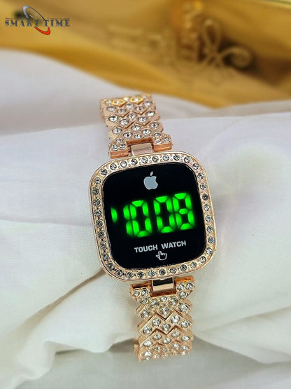 Diamond Touch Screen LED Watch for Girls &amp; Ladies – Silver Square Dial HHC