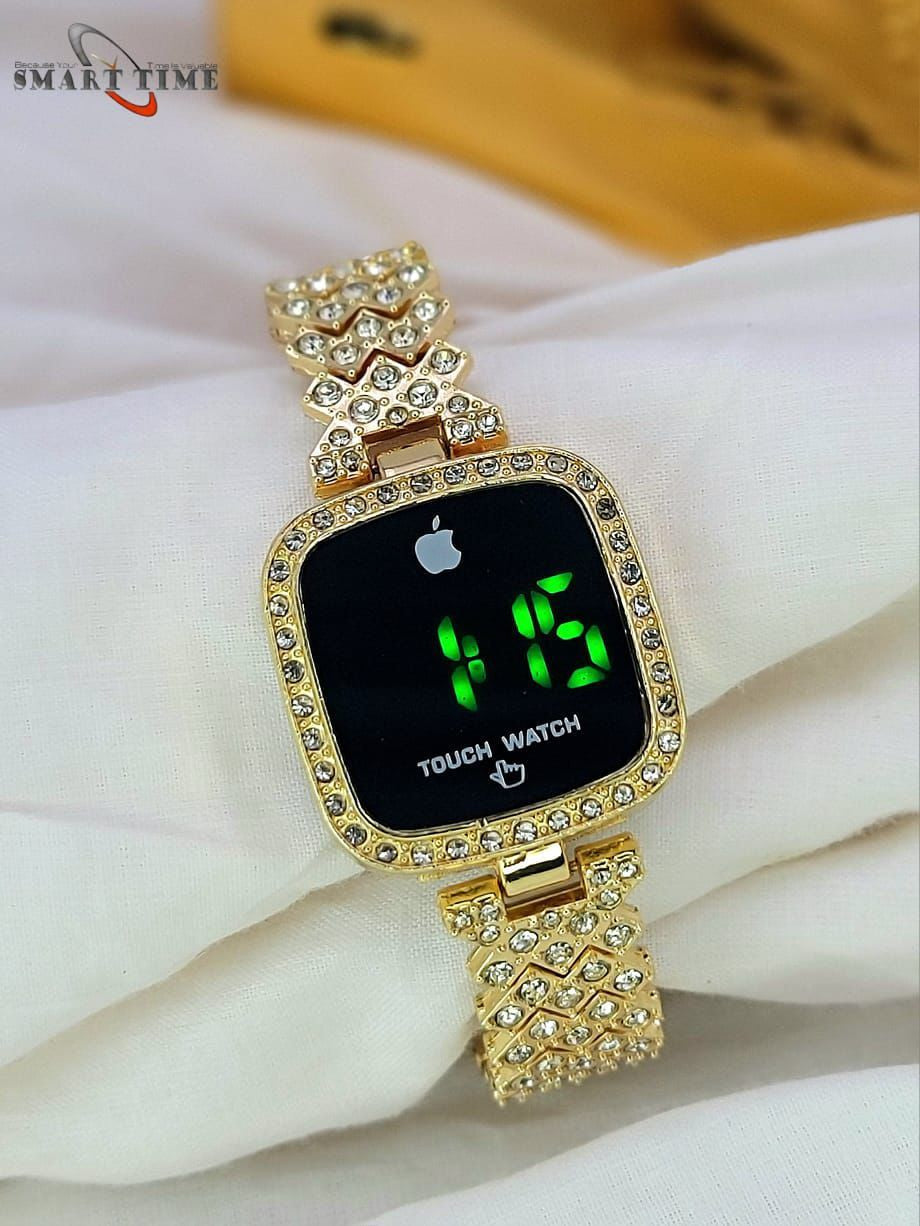 Diamond Touch Screen LED Watch for Girls &amp; Ladies – Silver Square Dial HHC
