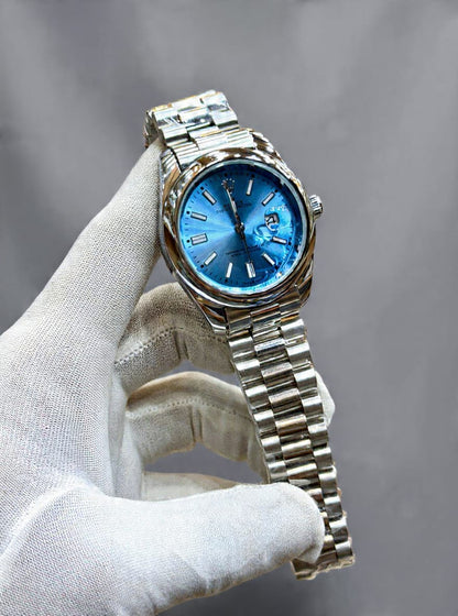 Rolex Oyster Perpetual Style Watch – White Dial with Stainless Steel Chain HHC