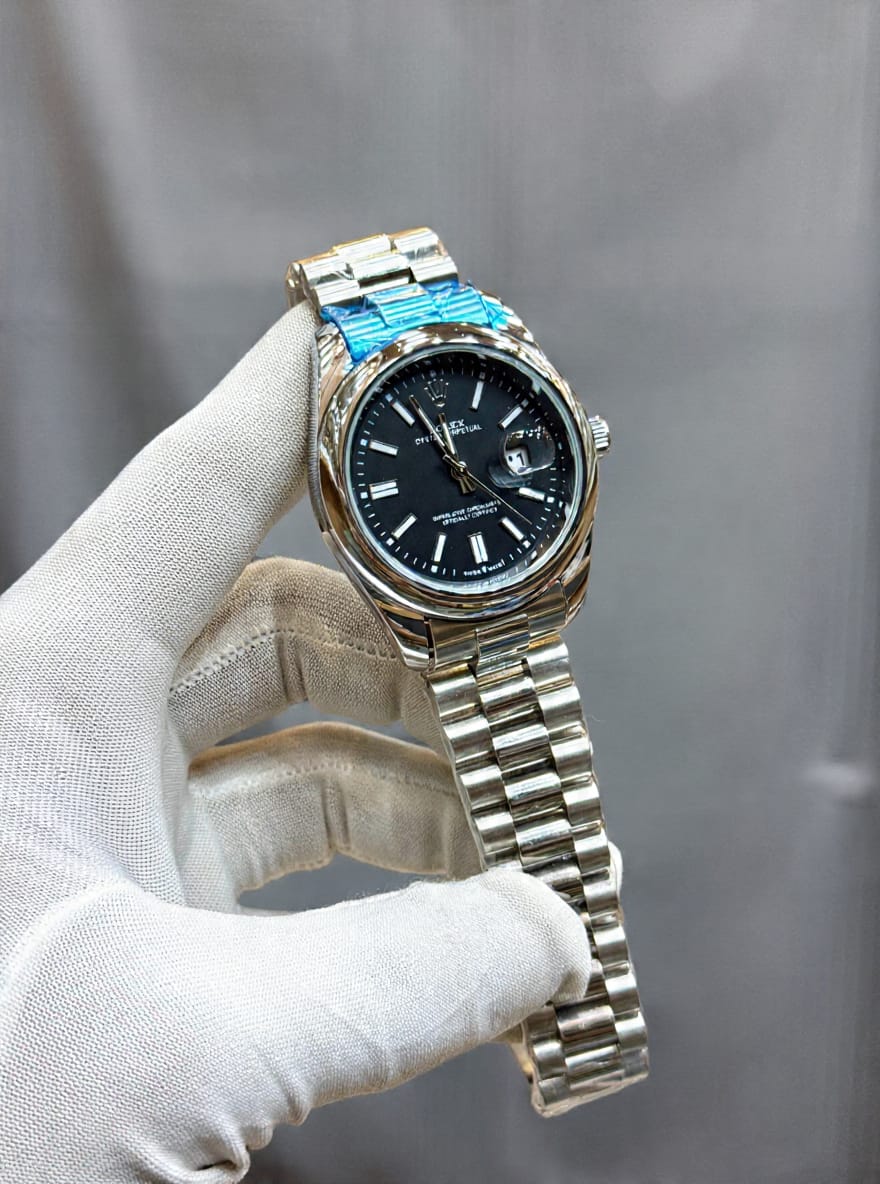 Rolex Oyster Perpetual Style Watch – White Dial with Stainless Steel Chain HHC
