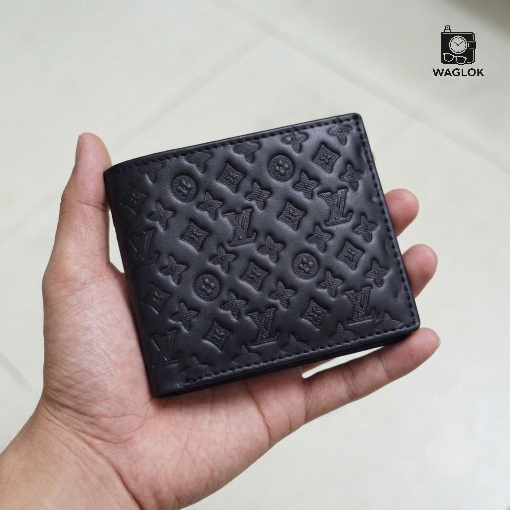 Men's Genuine Leather Bifold Wallet with Gift Box Black HHC