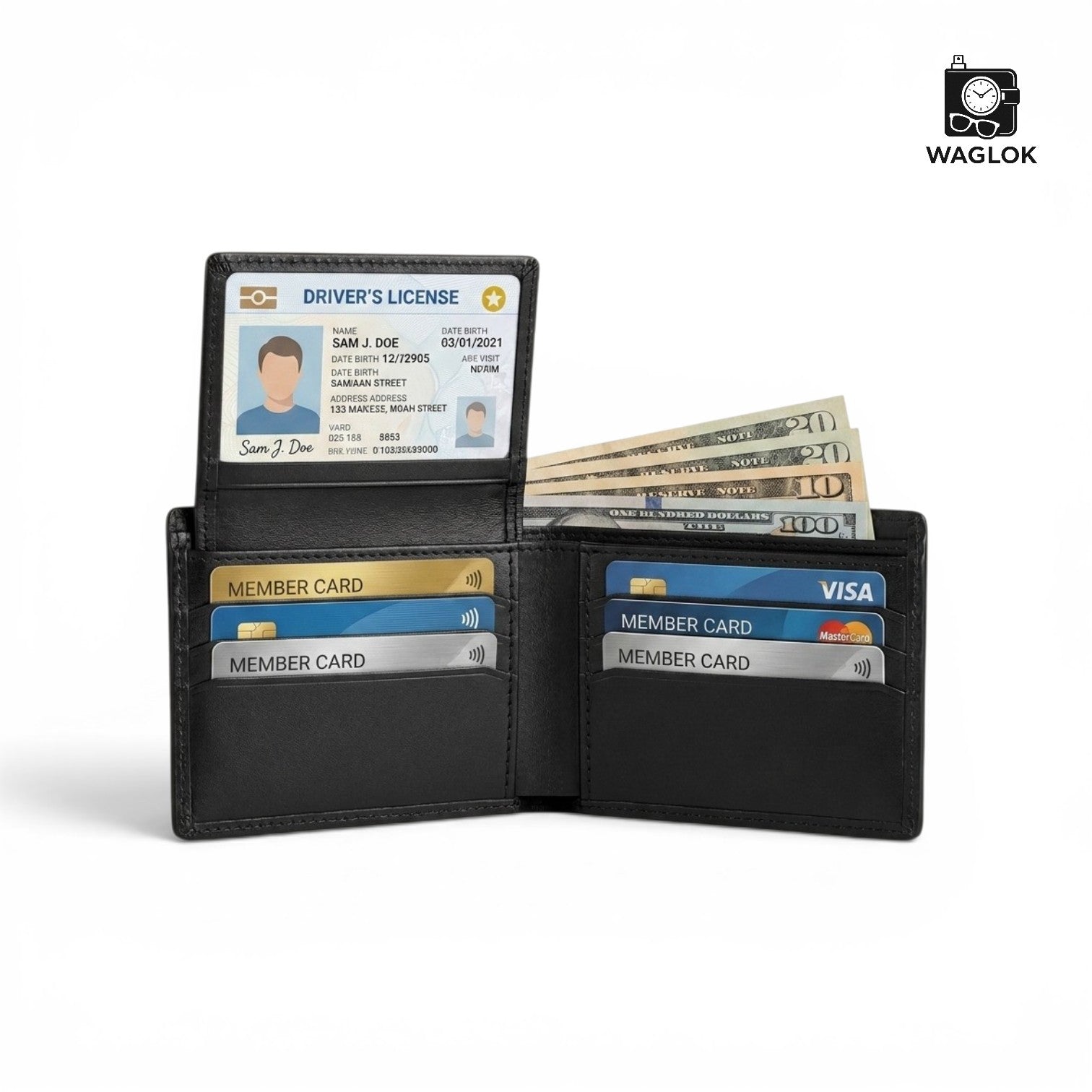 Men's Genuine Leather Bifold Wallet with Gift Box Black HHC