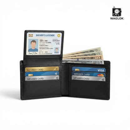 Men's Genuine Leather Bifold Wallet with Gift Box Black HHC