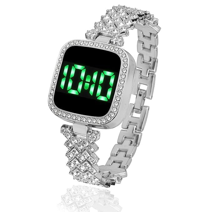Diamond Touch Screen LED Watch for Girls &amp; Ladies – Silver Square Dial HHC